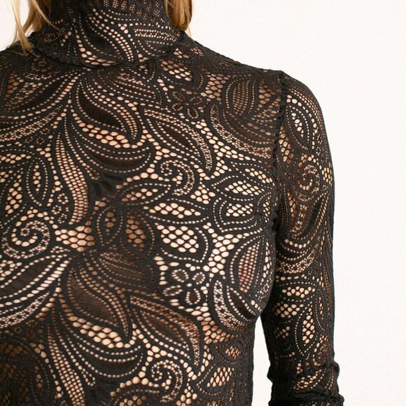 New Beaufille Rodin Blouse in Black lace mesh long sleeve sheer top - Picture 6 of 12